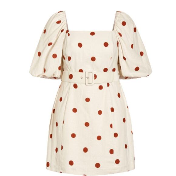 City Chic English Spot Belted Dress in Ivory | Size S/16 - Picture 2 of 4